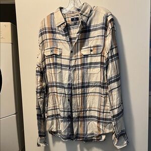 George Men's Lightweight Plaid Shirt Jacket - Navy, Beige, White